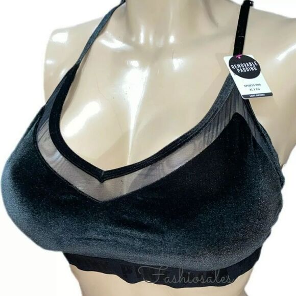 Victorias Secret Pink Ultimate Gym Lined Removable Padding Velvet bra black S M - Picture 3 of 3